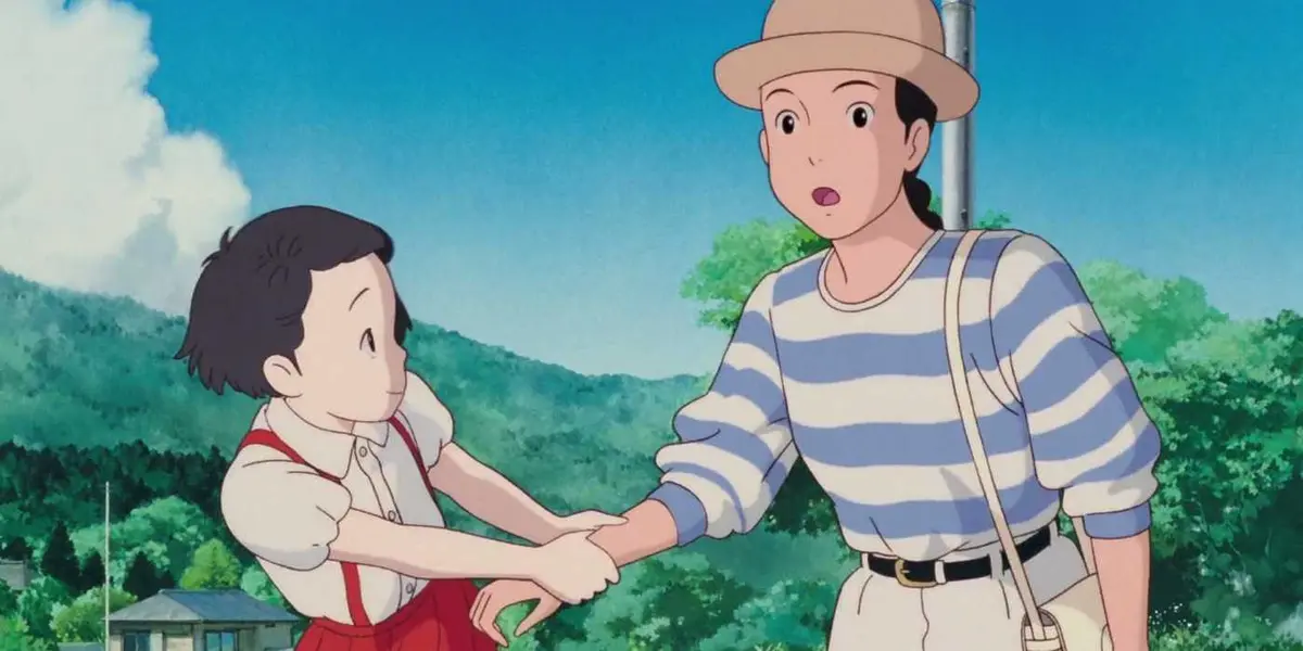 A younger Taeko pulls her adult self in the anime Only Yesterday.
