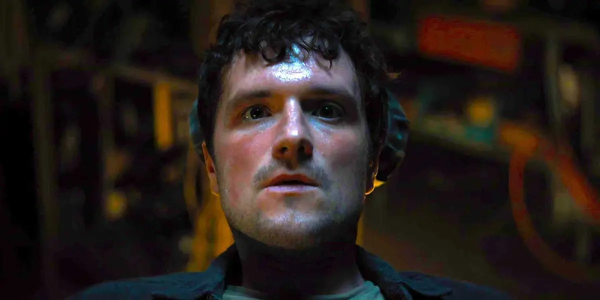 Josh Hutcherson's Mike looking scared while strapped to a chair in Five Nights at Freddy's
