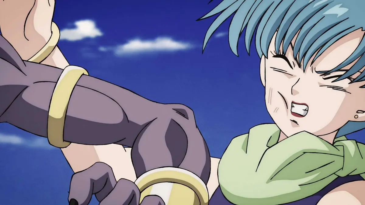 Beerus pushes Bulma in Dragon Ball Super: Beerus Episode 3