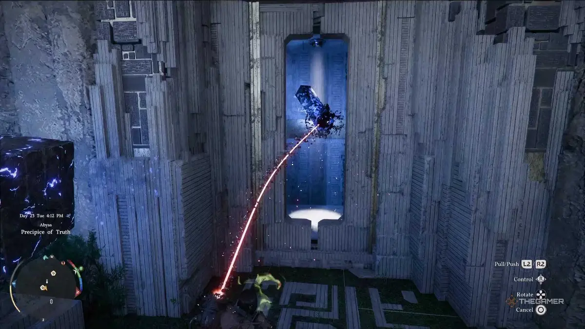 Using Axiom Force on the power crystal during the Precipice of Truth Abyss puzzle mission in Crimson.