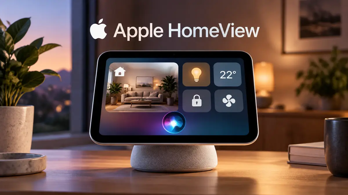 Концепт смарт-экрана Apple HomeView для управления умным домом на столе