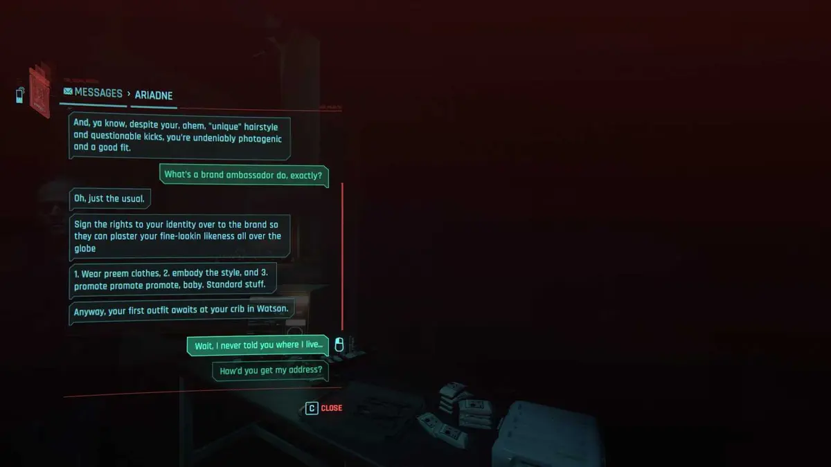 Cyberpunk 2077 Ariadne message 2