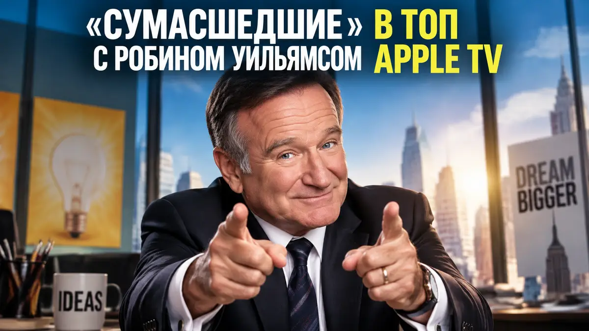 Робин Уильямс в образе рекламщика на постере сериала Сумасшедшие