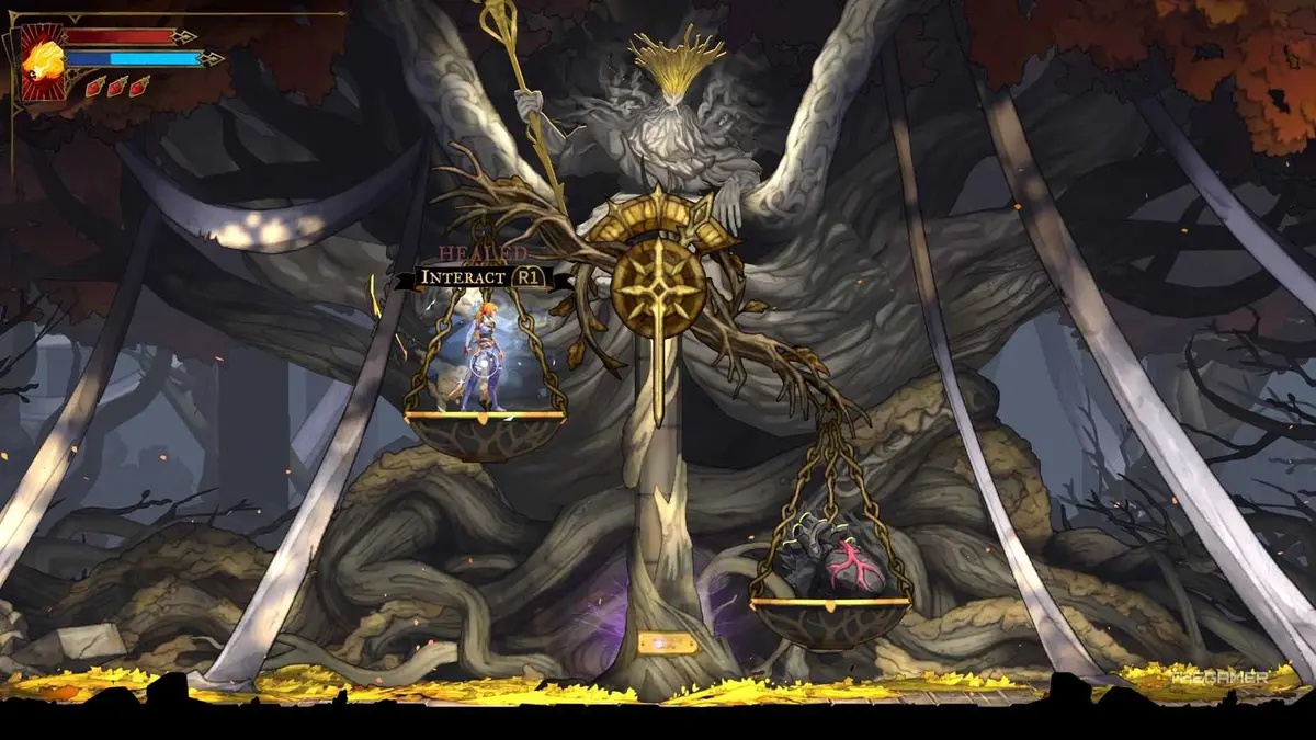 Rose in front of The Judge in Castlevania: Belmont's Curse.