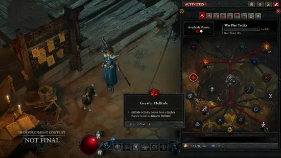 Diablo 4 Season 16 PTR patch notes - The new 'War Plan Tactics' screen.