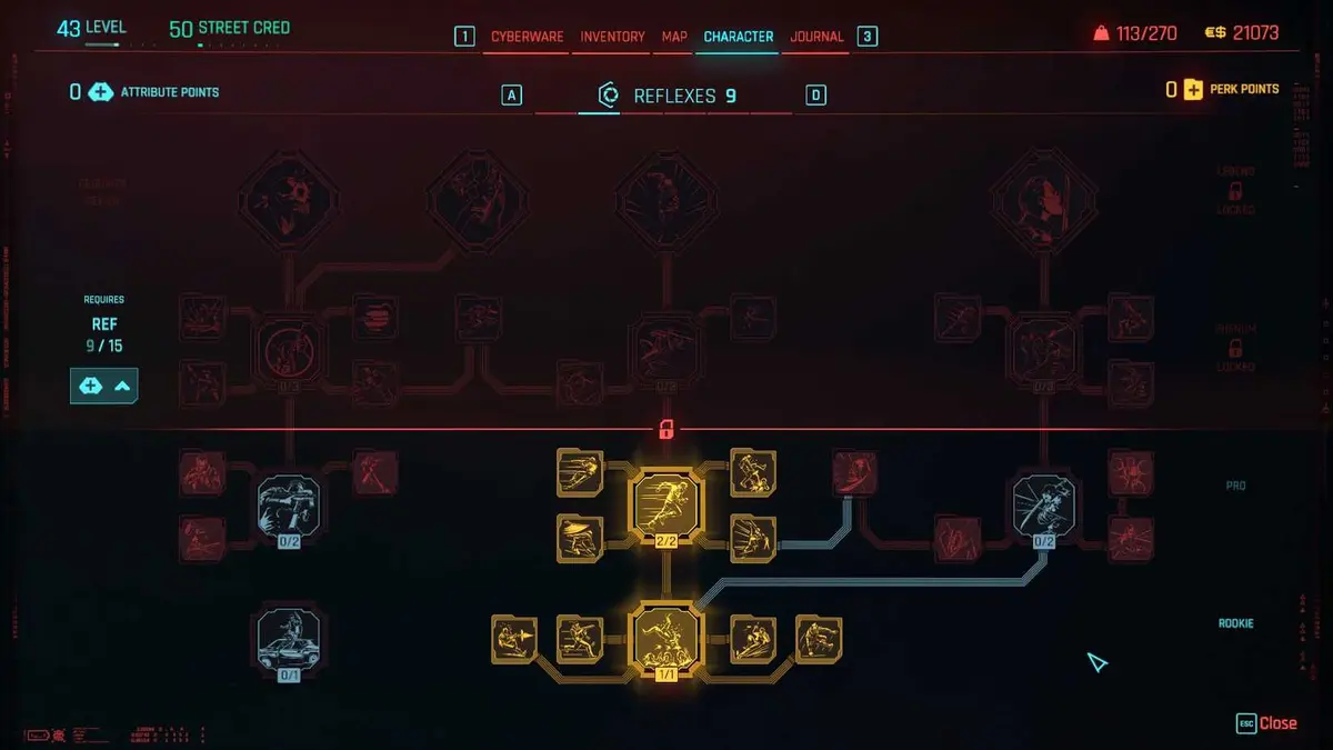 CP2077 Dual Wield build Reflexes skills