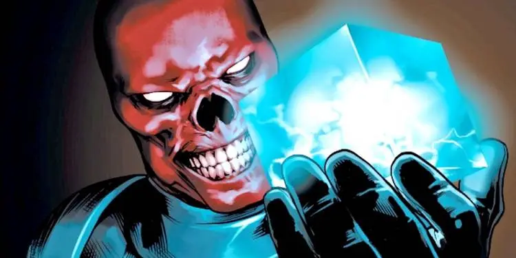The Red Skull holds a cosmic cube in Marvel Comics.
