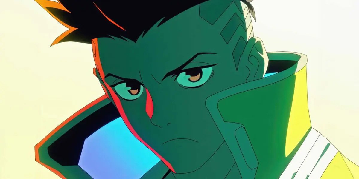 Close-up of David Martinez from 2022's Cyberpunk: Edgerunners.