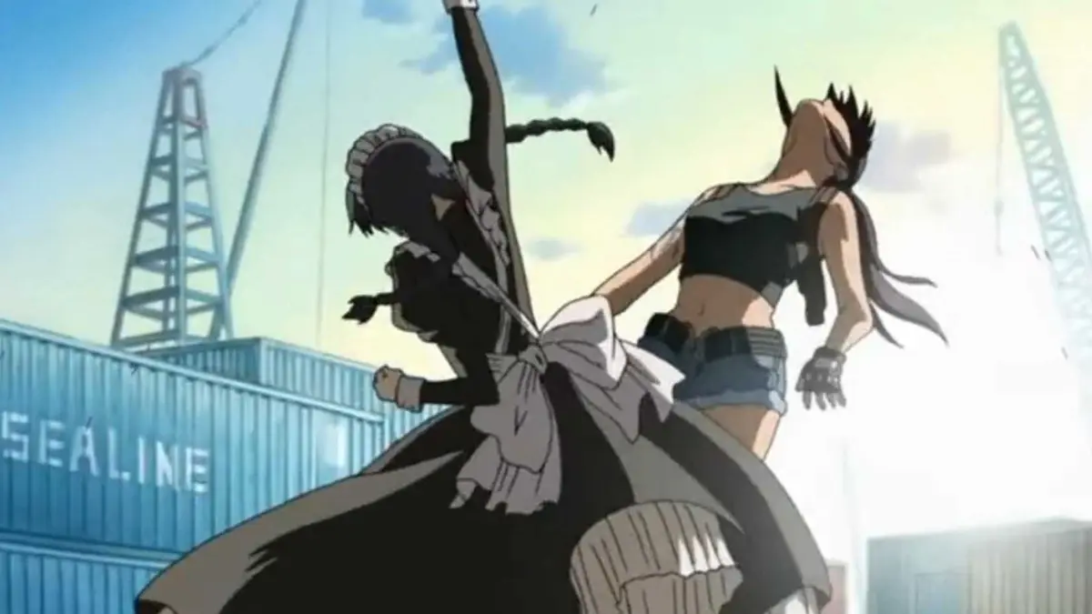 Roberta lands an uppercut on Revy in Black Lagoon anime