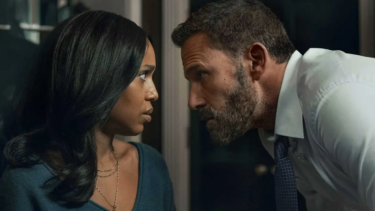 Kerry Washington and Ben Affleck staring each other in Netflix's Animals