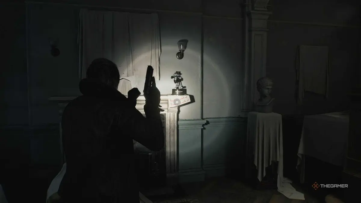 A player finding all Mr Raccoon statues in Resident Evil Requiem.