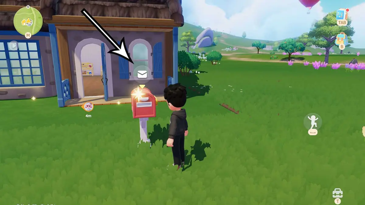 A montage using a Heartopia screenshot showing where to find the mailbox