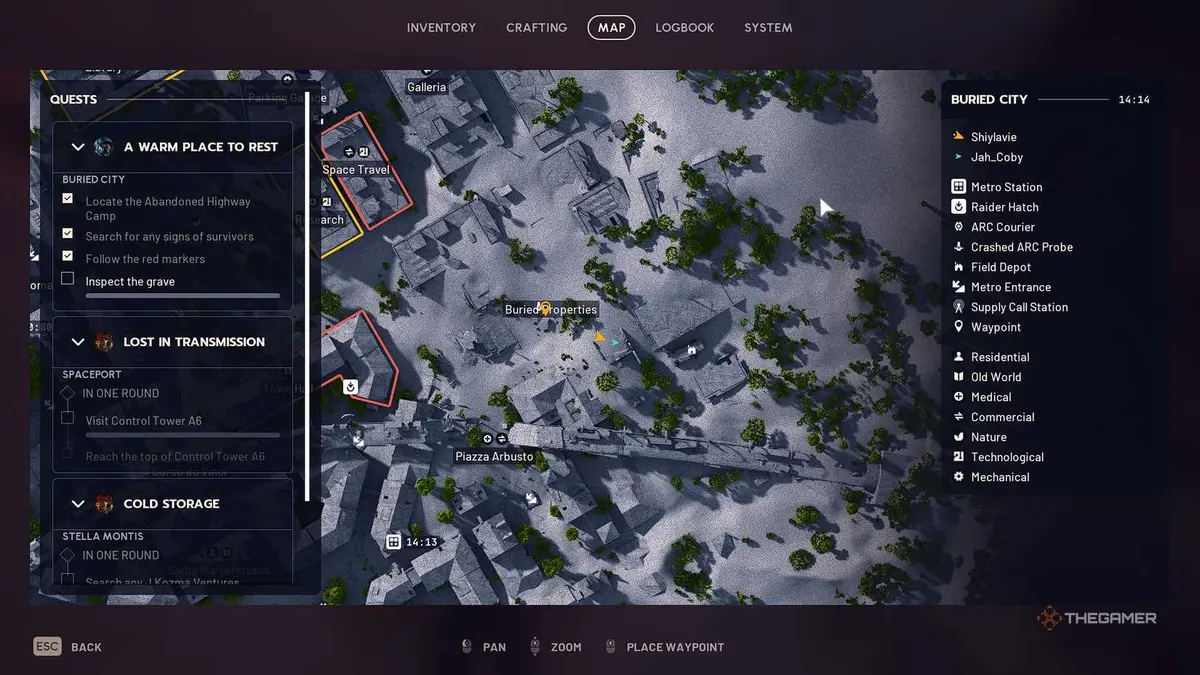 ARC Raiders in the buried city, the map location for the grave site.