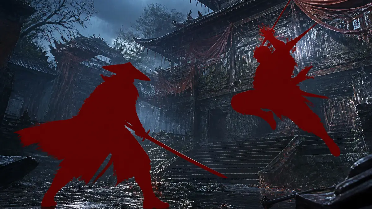 Кадр сражения главного героя в темном экшене Phantom Blade Zero