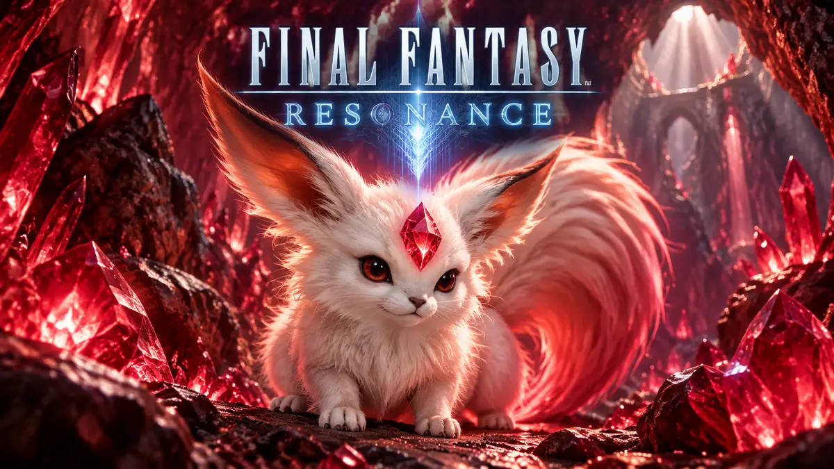 Carbuncle — пушистый зверёк с алым камнем на лбу в рубиновой пещере, Final Fantasy Resonance