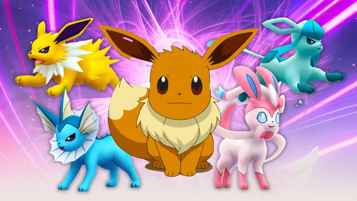 Different Eevee Evolutions from Pokemon Go with Eevee in focus