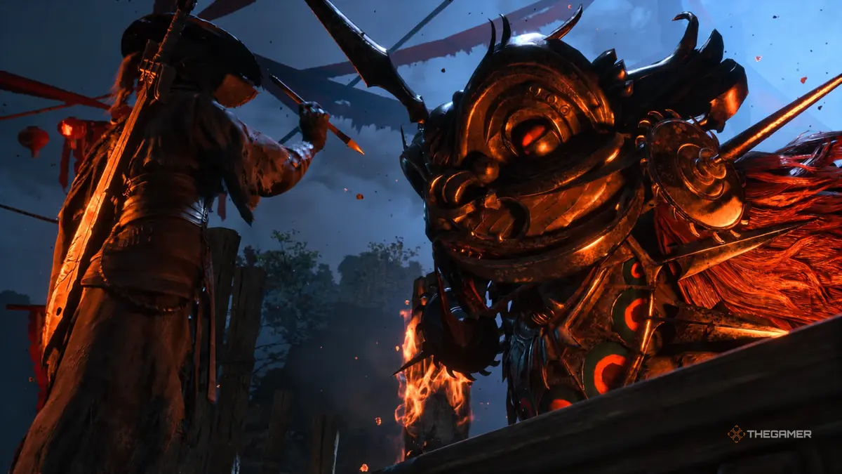Soul painting the face of a lion in phantom blade zero.