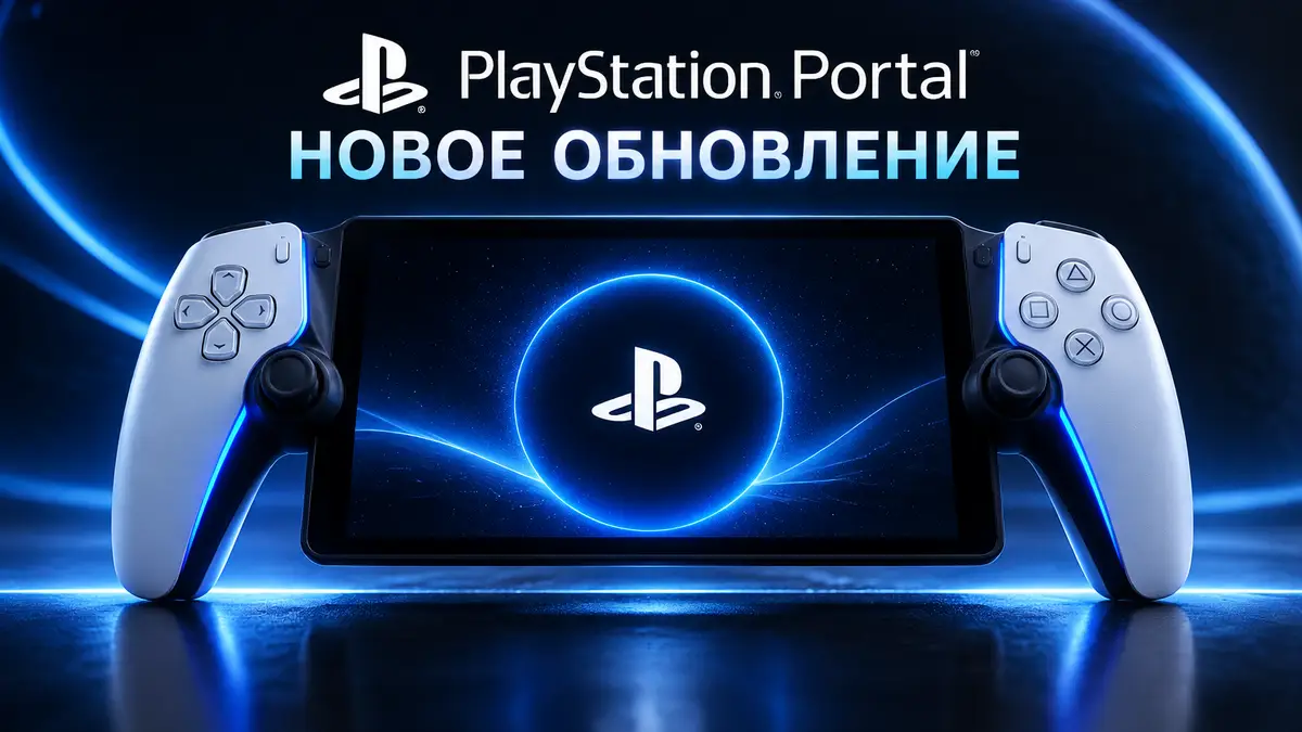 Портативная консоль PlayStation Portal с фирменной подсветкой на темном фоне