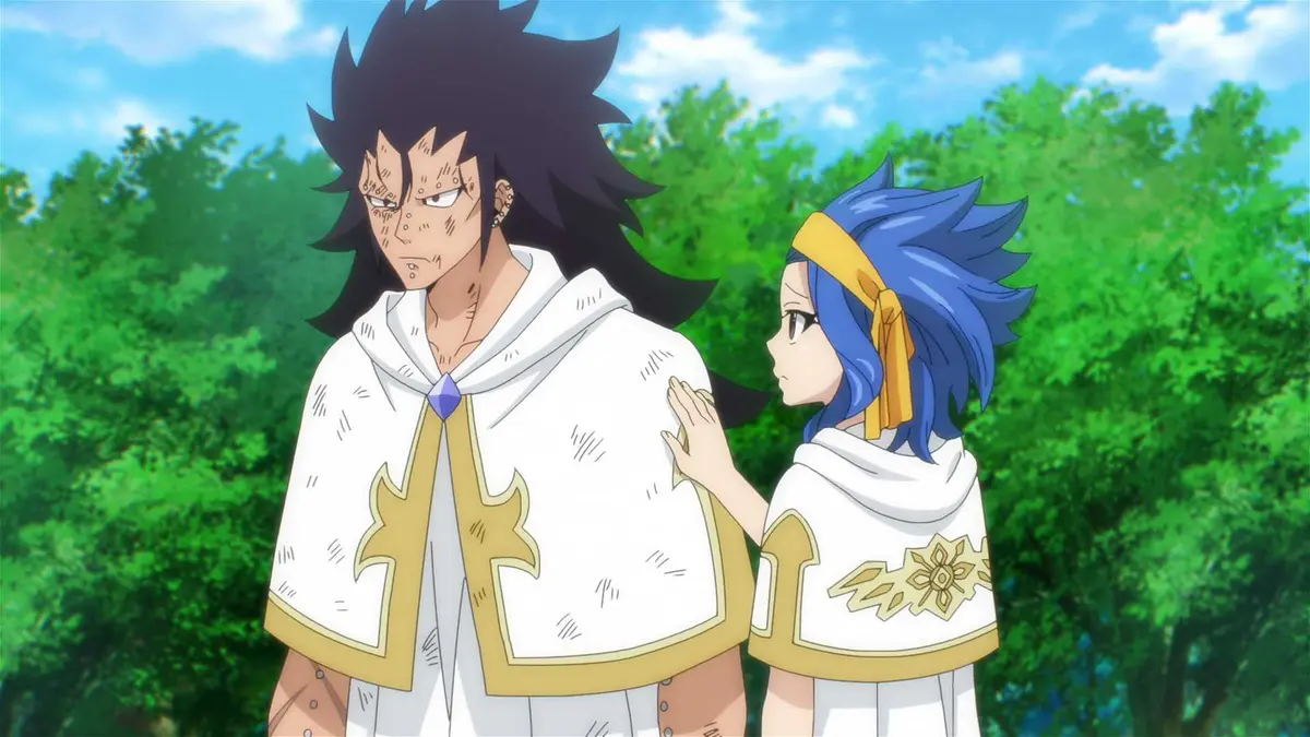 Levy puts a hand on Gajeel's chest
