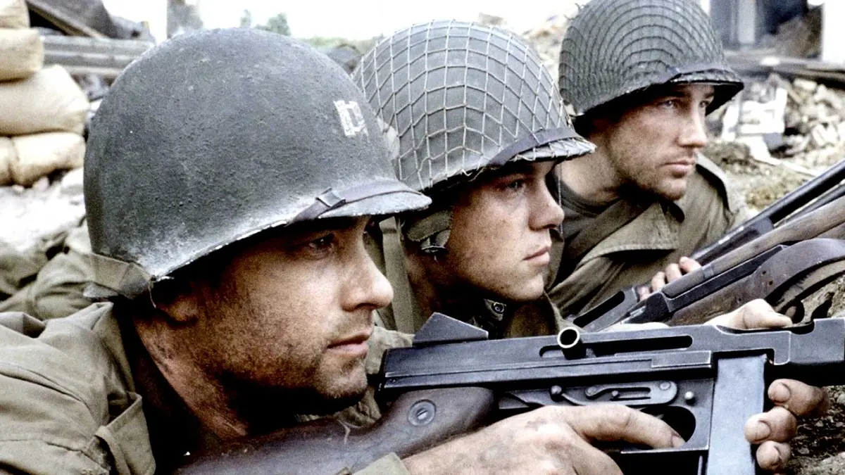 Tom Hanks' Captain Miller and Edward Burns' Reiben lie on the trenches while Saving Private Ryan