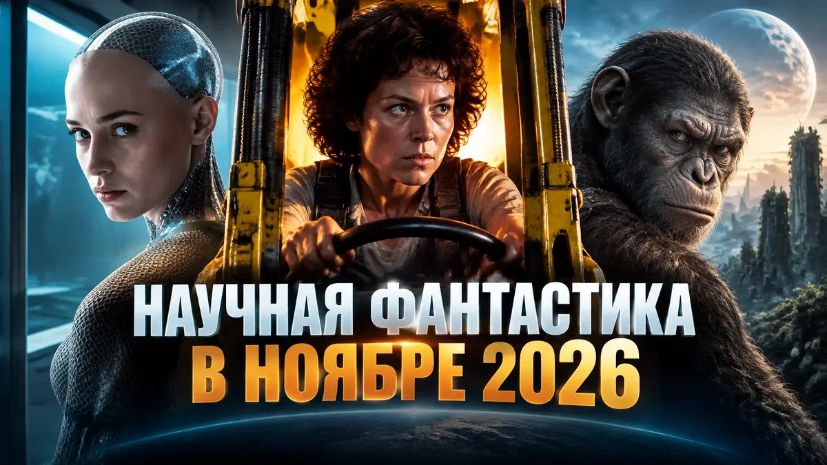 Рипли в погрузчике, андроид Ава и обезьяна Цезарь на постере научной фантастики ноября 2026