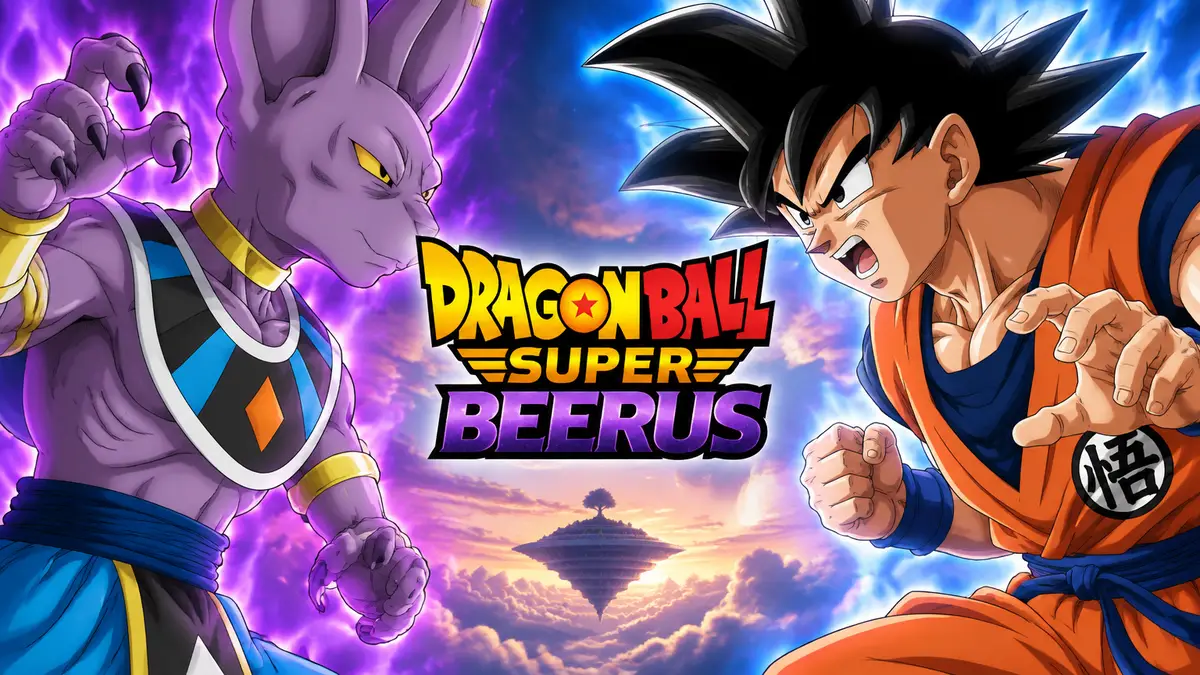 Берус и Сон Гоку в боевой стойке на постере аниме Dragon Ball Super