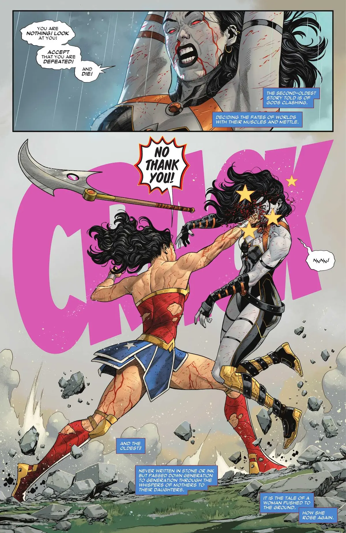 Wonder Woman #6 Diana shouting No Thank You as she defeats Grail AKA Darkseid's daughter-1