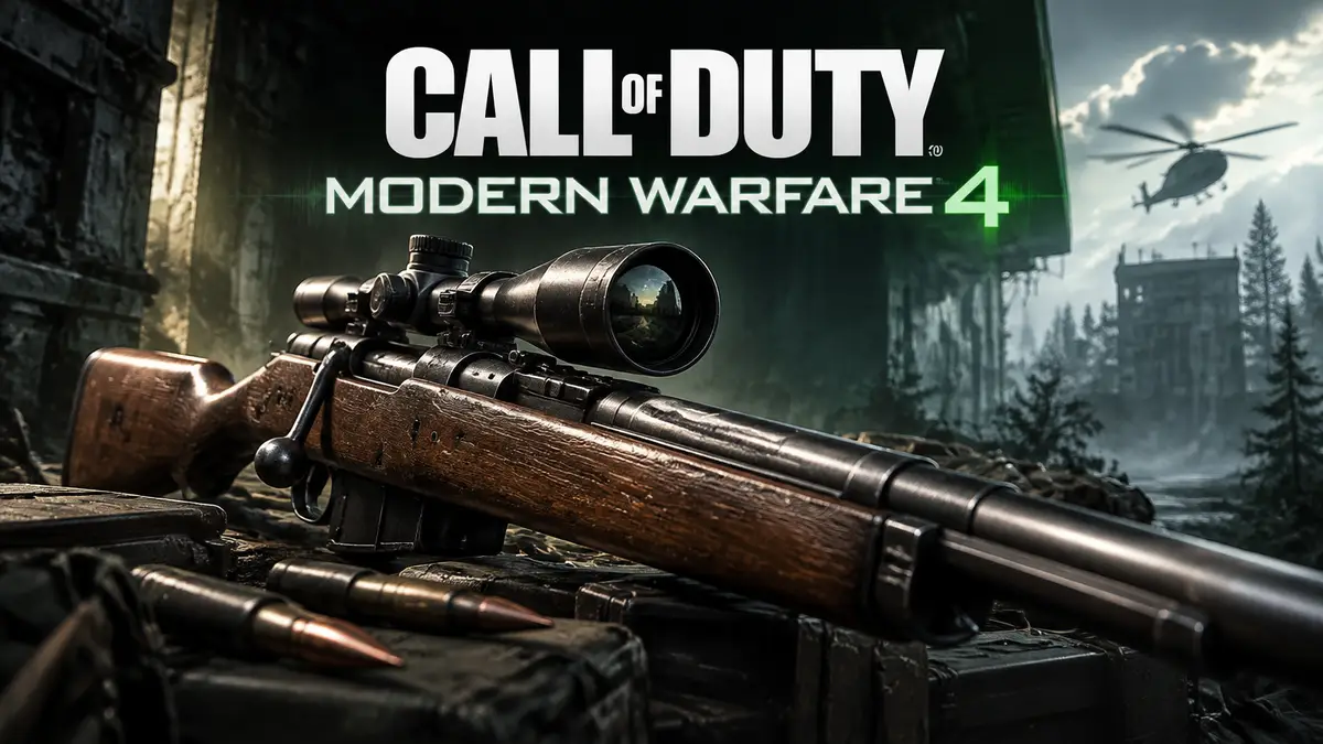 Винтовка Mosin на переднем плане в стилистике Call of Duty Modern Warfare 4