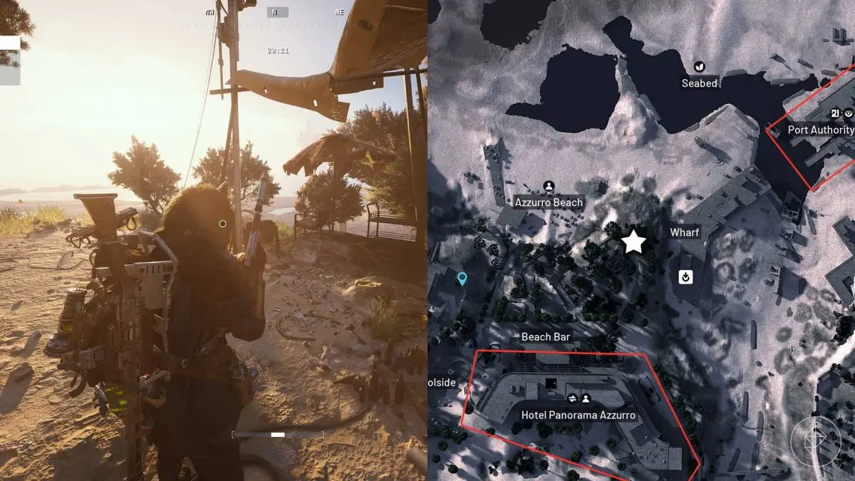 The left-hand side of the image shows the player standing in front of the objective for the "Celeste's Teenage Rebellion" quest in Arc Raiders while the right-hand side of the image shows the location