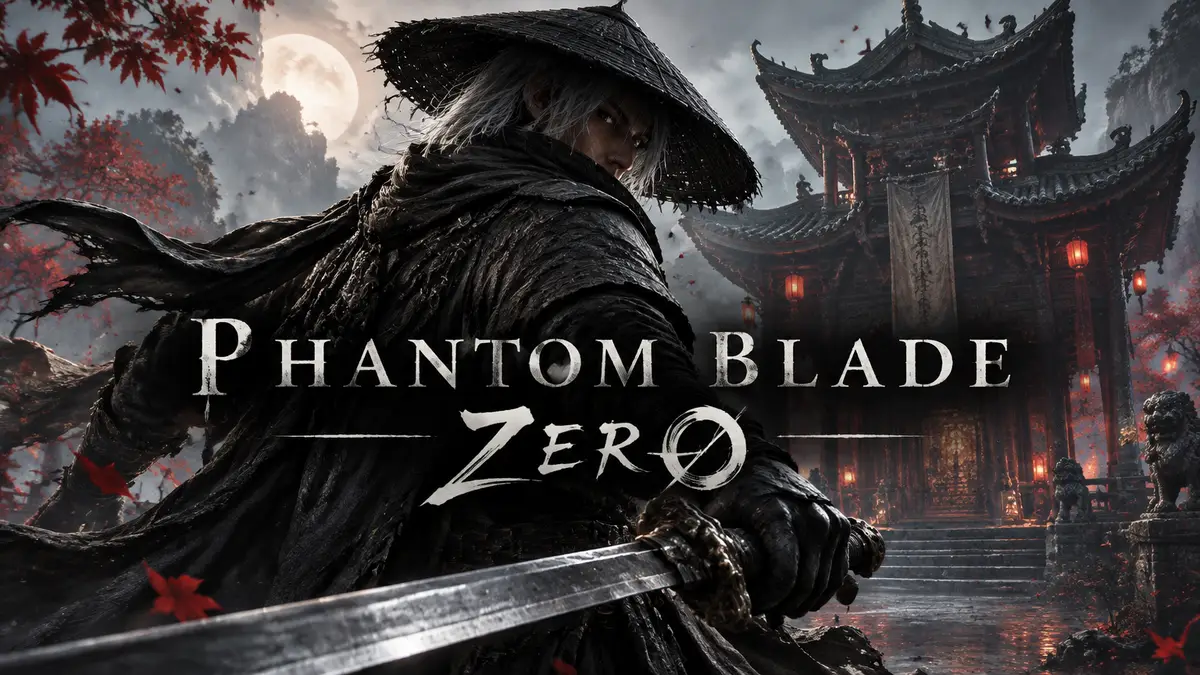 Воин Soul с клинком у резного павильона Tianxiang Pavilion в стиле key art Phantom Blade Zero