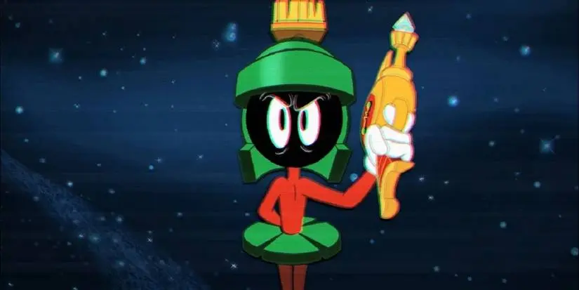 Marvin the martian with a blaster on a tv screen