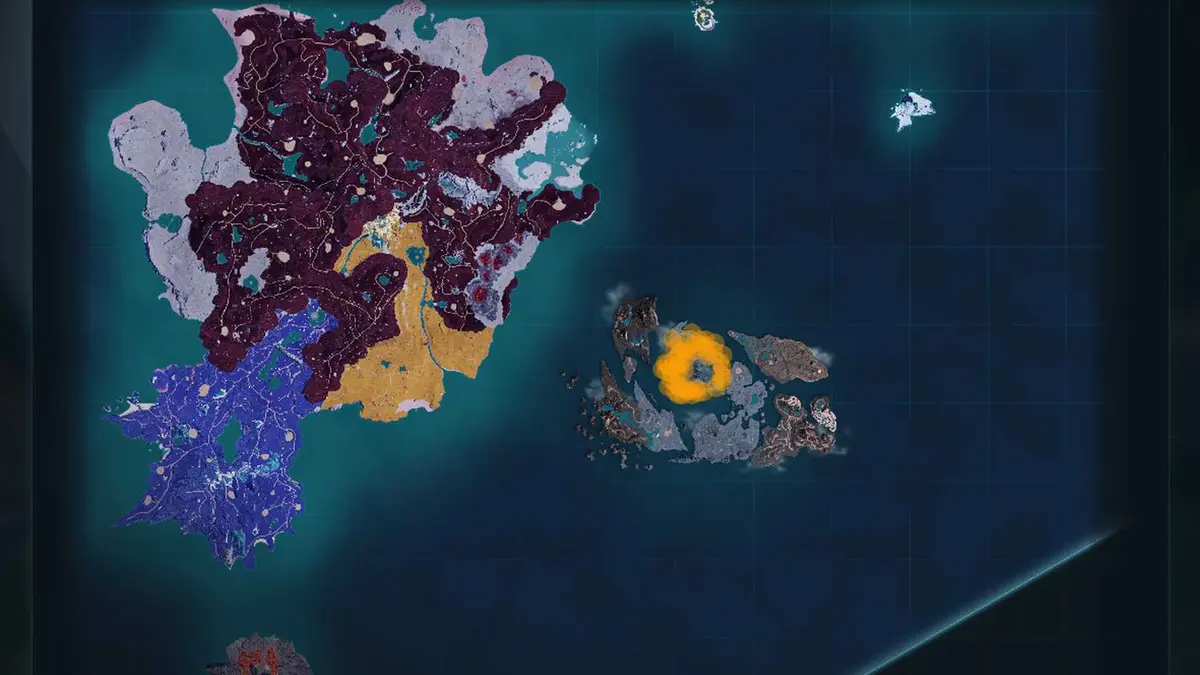 A Palworld screenshot showing the location where you can find Suzaky Aqua pals