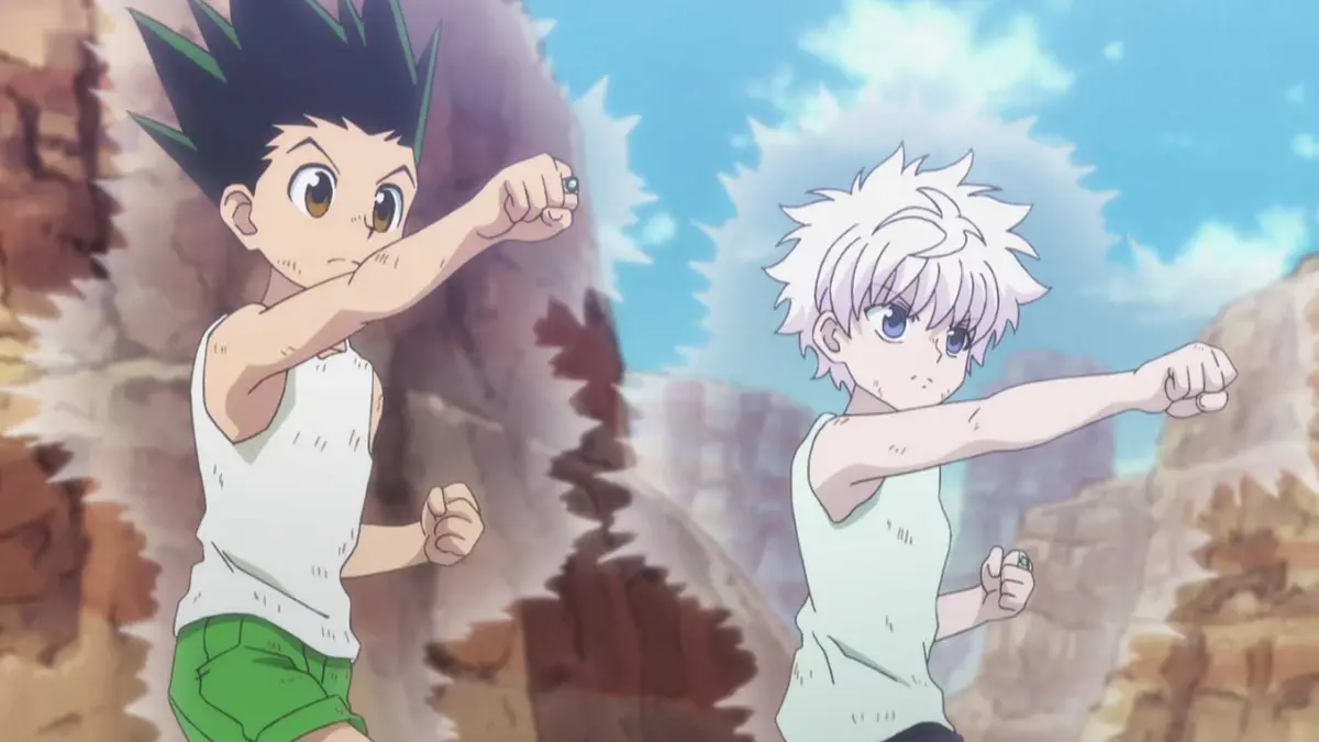 Gon and Killua training in Hunter x Hunter.