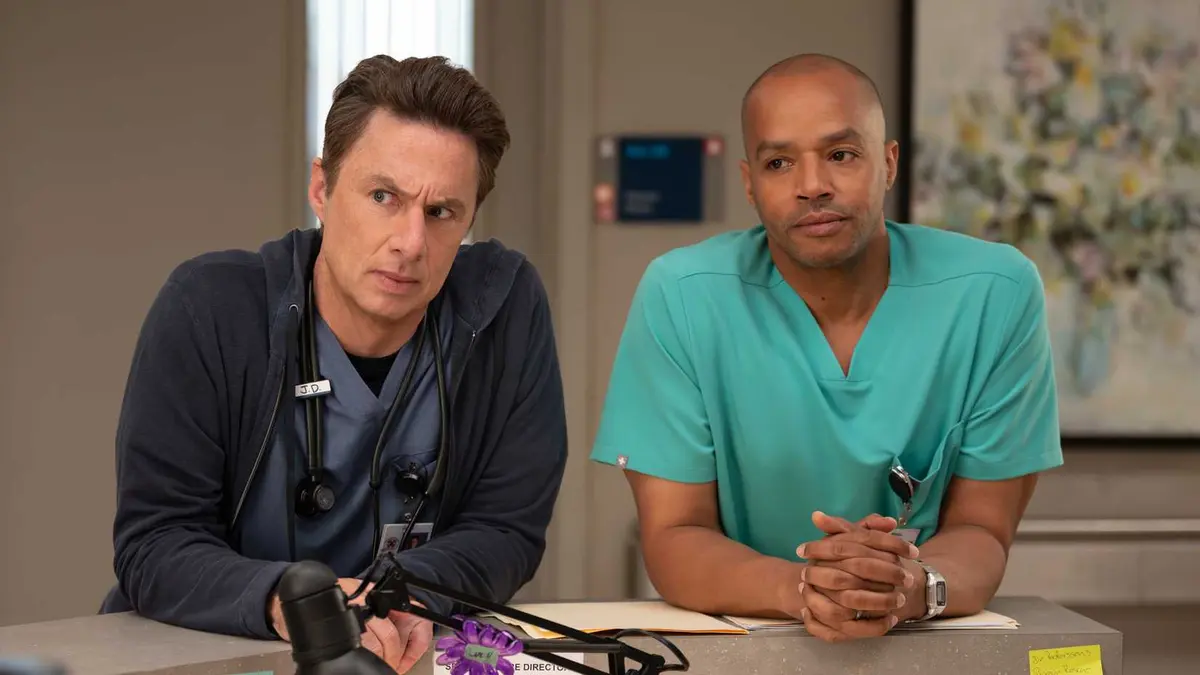 JD Dorian and Christopher Turk in season 2 of the Scrubs revival.