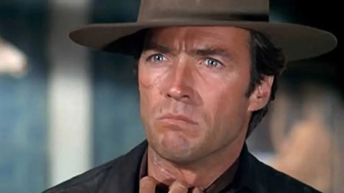 Clint Eastwood showing his neck scar in Hang 'Em High