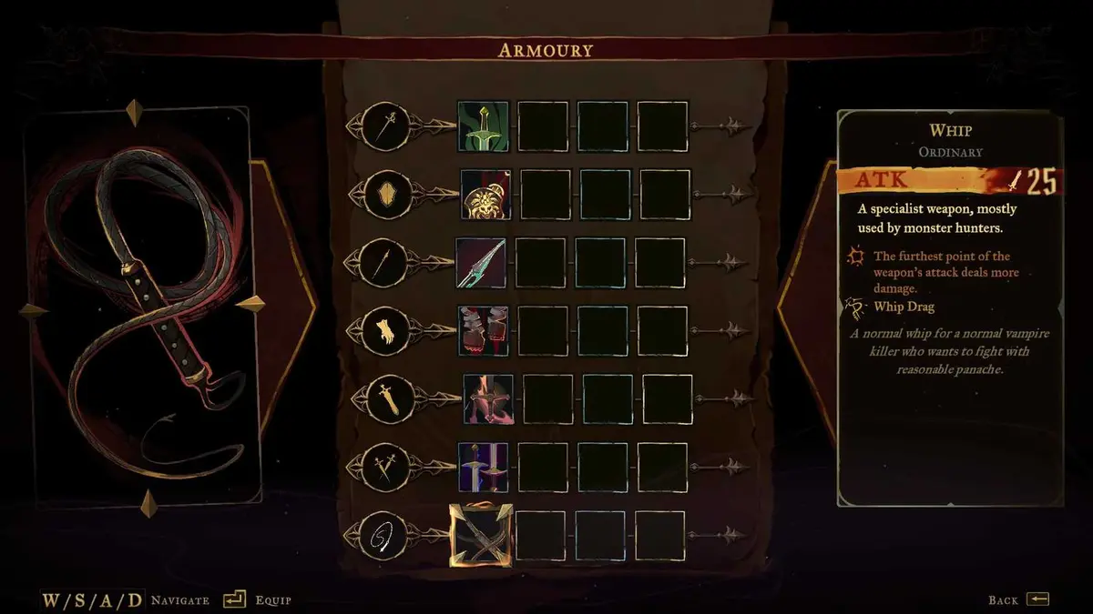Castlevania Belmont's Curse weapons screen
