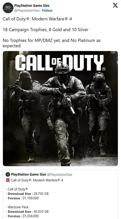 Call of Duty: Modern Warfare 4 разочарует PS5-игроков – в игре не будет платинового трофея