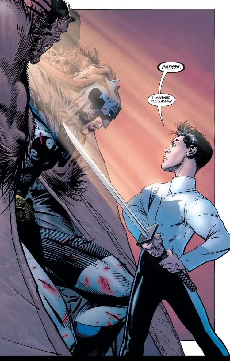 future Robin Damian Wayne meets his father Bruce Wayne for the first time in Batman #656