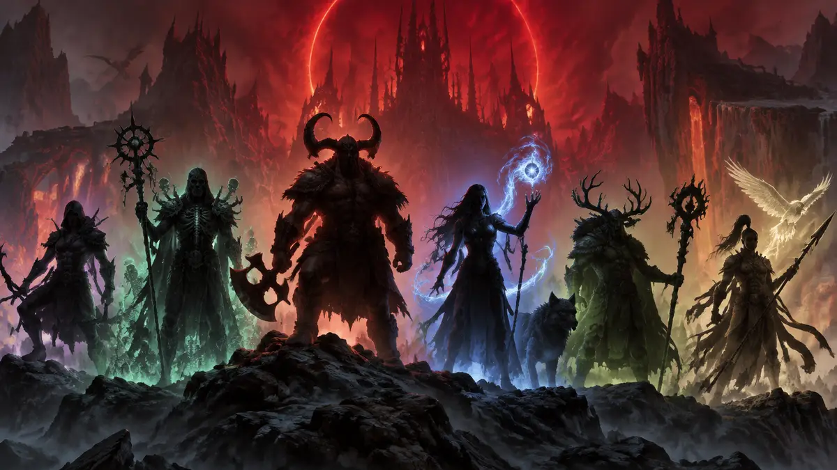 Шесть героев Diablo 4 — варвар, некромант, разбойница, чародейка, друид и духорождённый — классы Диабло 4