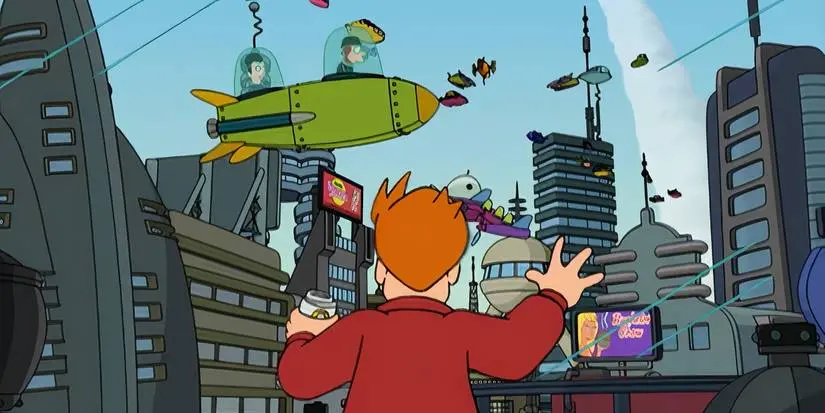 Fry sees New New York for the first time in Futurama Space Pilot 3000