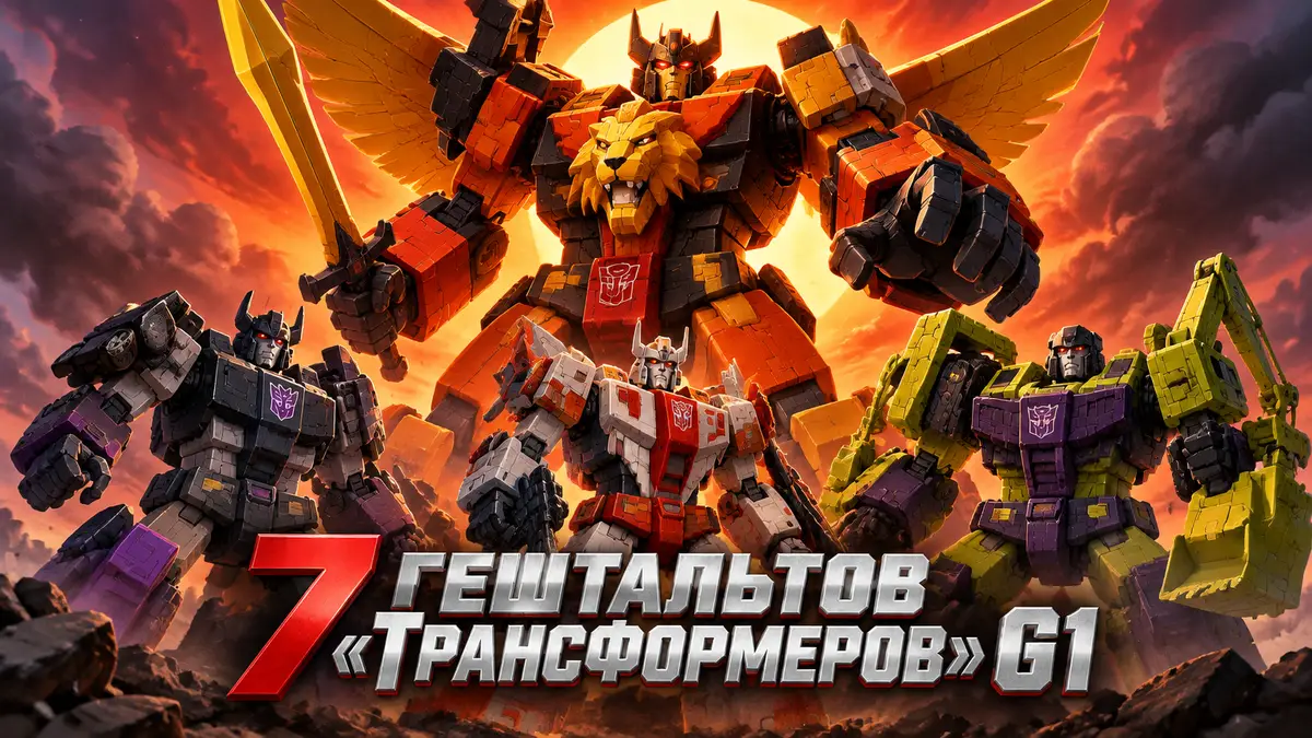 Гигантский комбайнер Predaking из «Трансформеров» G1 возвышается над Menasor, Superion и Devastator