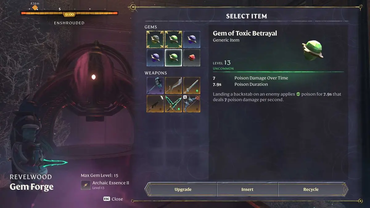 Enshrouded Gem Forge menu