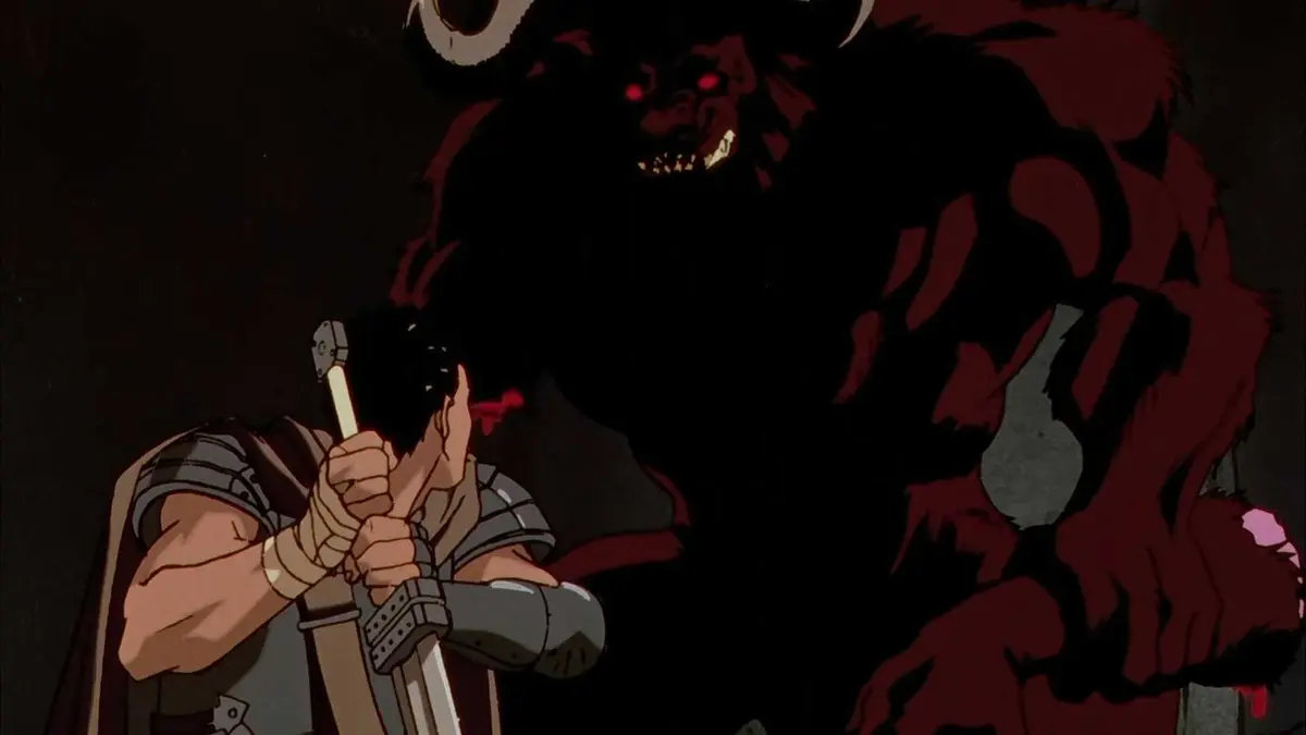 Guts fights Nosferatu Zodd for the first time in Berserk.