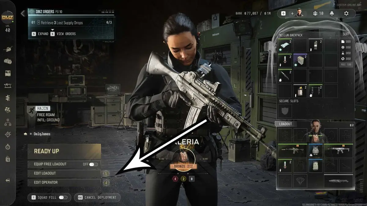 The deployment screen in DMZ with an arrow pointing at the insurance options.