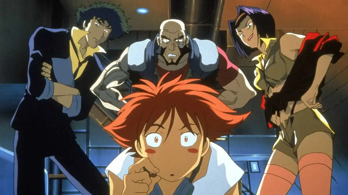 The cast of Cowboy Bebop looking at the viewers