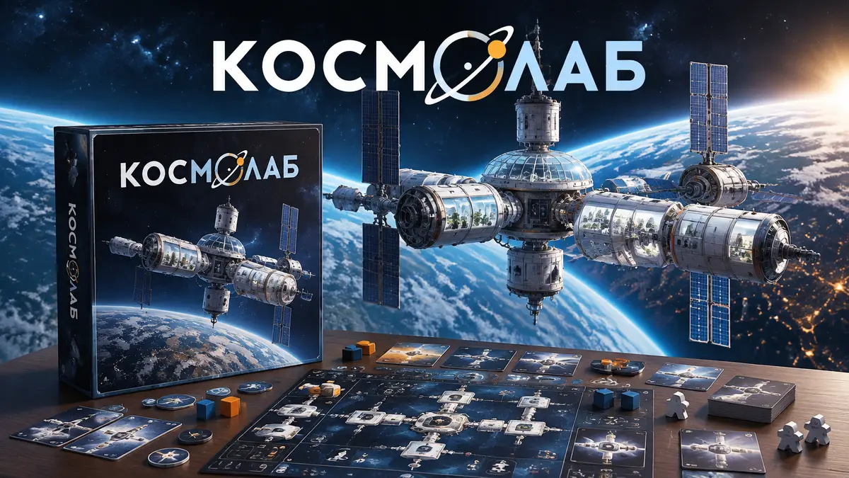 Компактная международная космическая станция с модулями лабораторий на орбите, настольная игра «Космолаб»