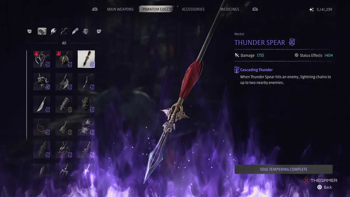 thunder spear weapons screen phantom blade zero.