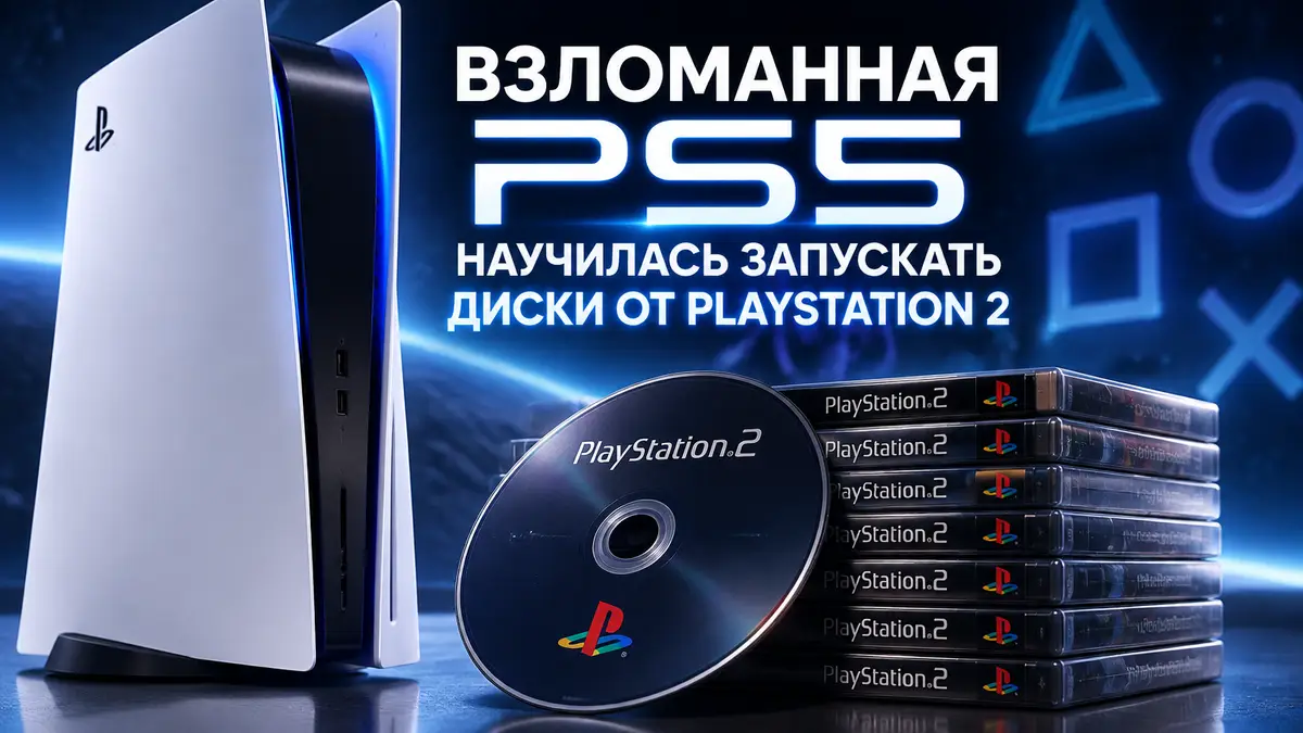 Консоль PlayStation 5 и стопка оригинальных дисков PS2 крупным планом