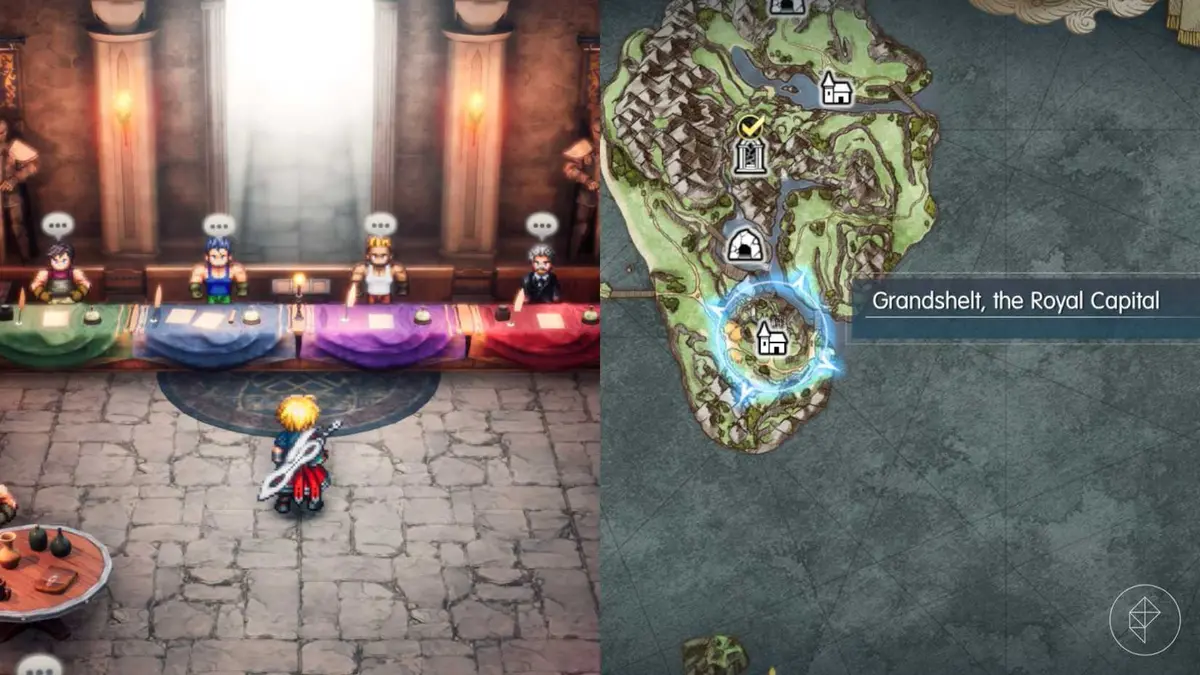 Rain stands in front of the colosseum desk in Final Fantasy Resonance.