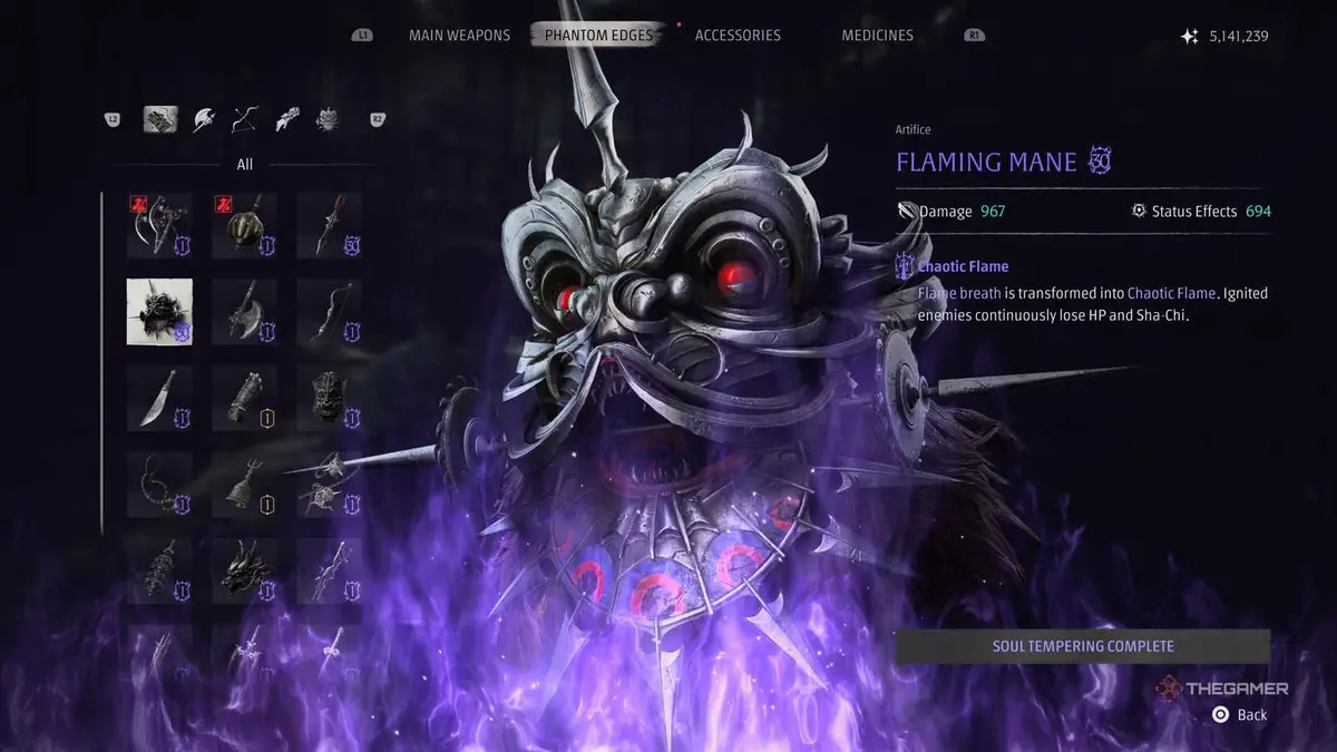 Flaming Mane phantom blade zero screen.
